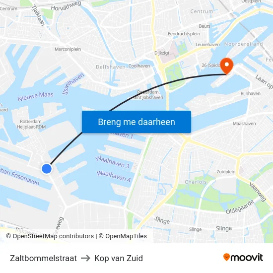 Zaltbommelstraat to Kop van Zuid map