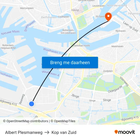 Albert Plesmanweg to Kop van Zuid map