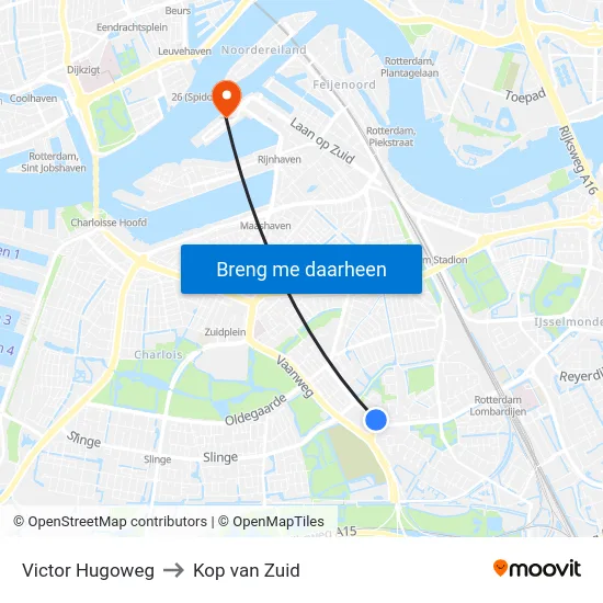 Victor Hugoweg to Kop van Zuid map