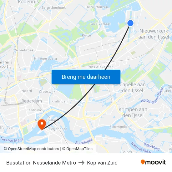 Busstation Nesselande Metro to Kop van Zuid map