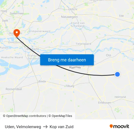 Uden, Velmolenweg to Kop van Zuid map