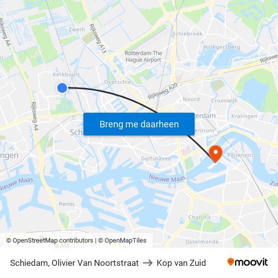 Schiedam, Olivier Van Noortstraat to Kop van Zuid map