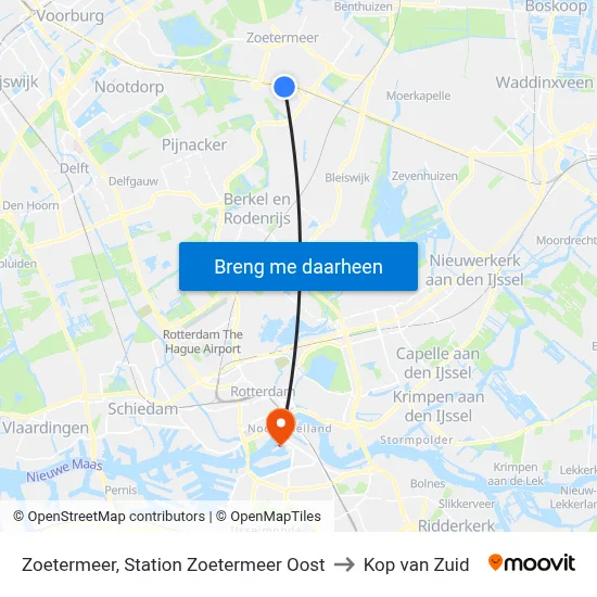 Zoetermeer, Station Zoetermeer Oost to Kop van Zuid map