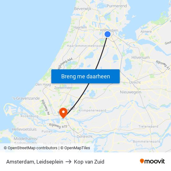 Amsterdam, Leidseplein to Kop van Zuid map