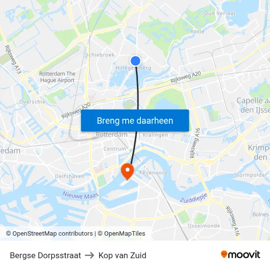 Bergse Dorpsstraat to Kop van Zuid map