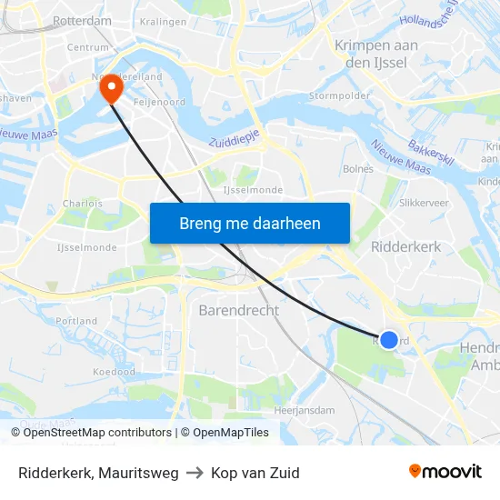 Ridderkerk, Mauritsweg to Kop van Zuid map