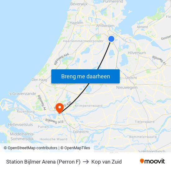 Station Bijlmer Arena (Perron F) to Kop van Zuid map