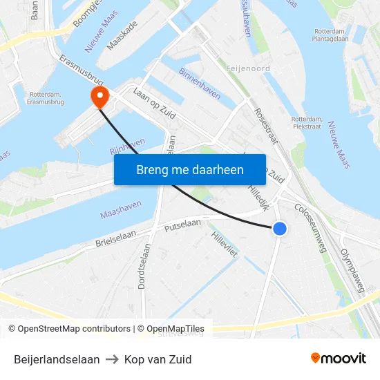 Beijerlandselaan to Kop van Zuid map