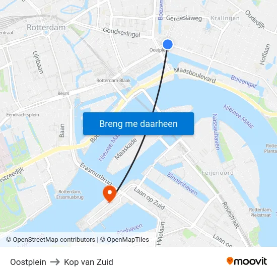 Oostplein to Kop van Zuid map