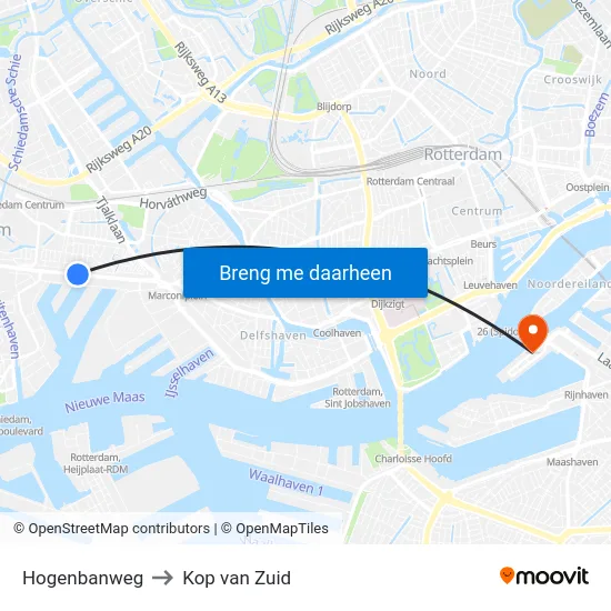 Hogenbanweg to Kop van Zuid map