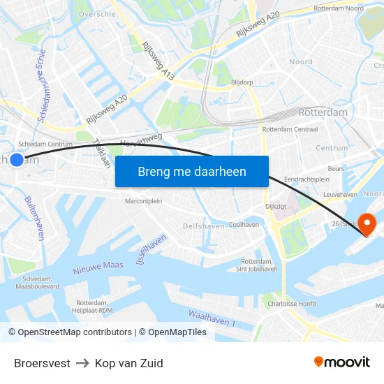 Broersvest to Kop van Zuid map