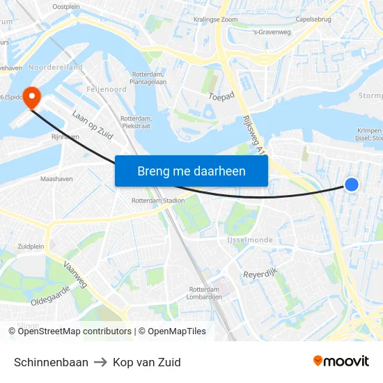 Schinnenbaan to Kop van Zuid map