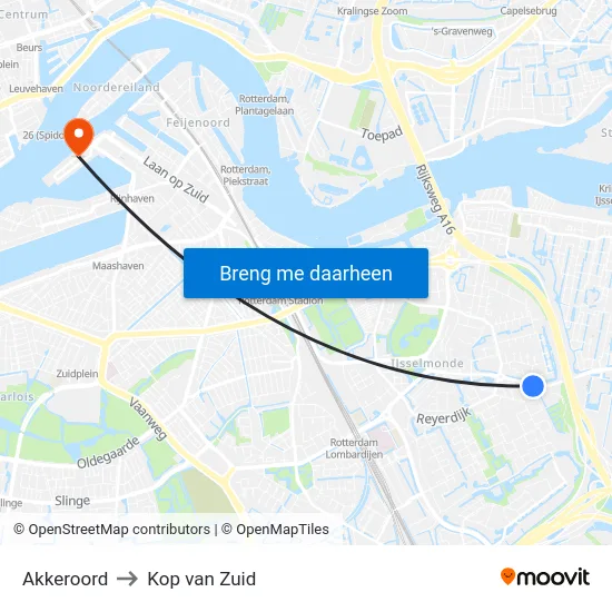 Akkeroord to Kop van Zuid map