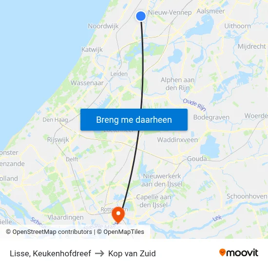 Lisse, Keukenhofdreef to Kop van Zuid map