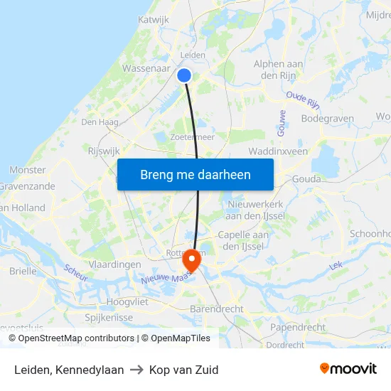 Leiden, Kennedylaan to Kop van Zuid map