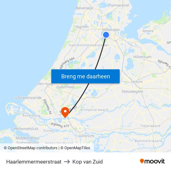 Haarlemmermeerstraat to Kop van Zuid map