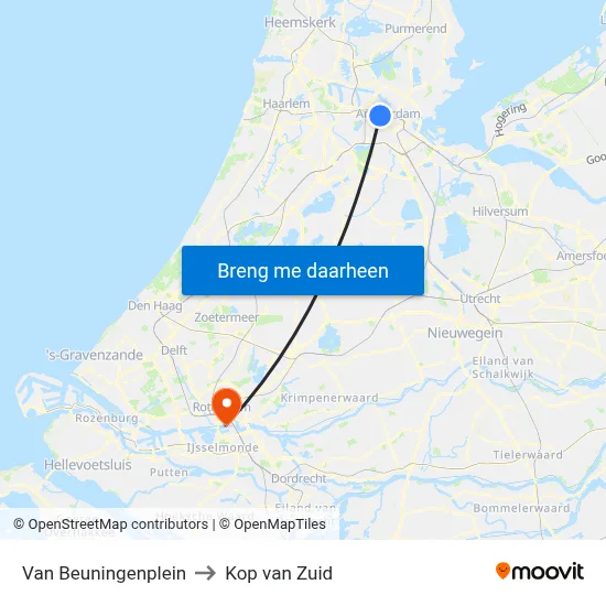 Van Beuningenplein to Kop van Zuid map