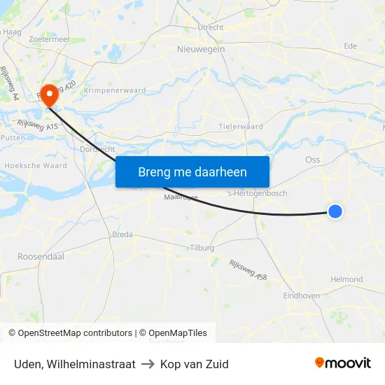 Uden, Wilhelminastraat to Kop van Zuid map