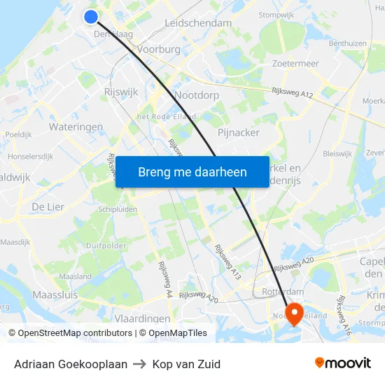 Adriaan Goekooplaan to Kop van Zuid map