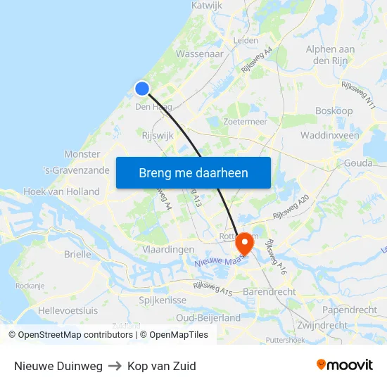 Nieuwe Duinweg to Kop van Zuid map
