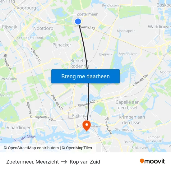 Zoetermeer, Meerzicht to Kop van Zuid map