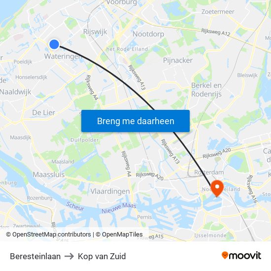 Beresteinlaan to Kop van Zuid map