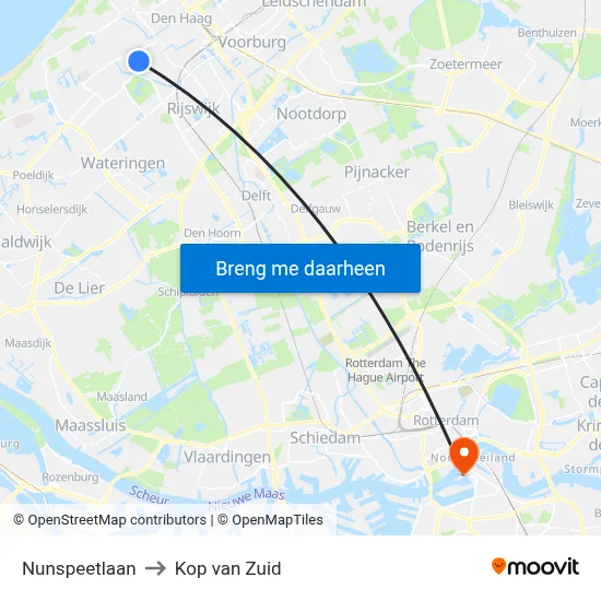 Nunspeetlaan to Kop van Zuid map
