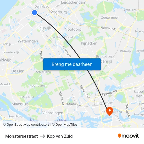 Monstersestraat to Kop van Zuid map