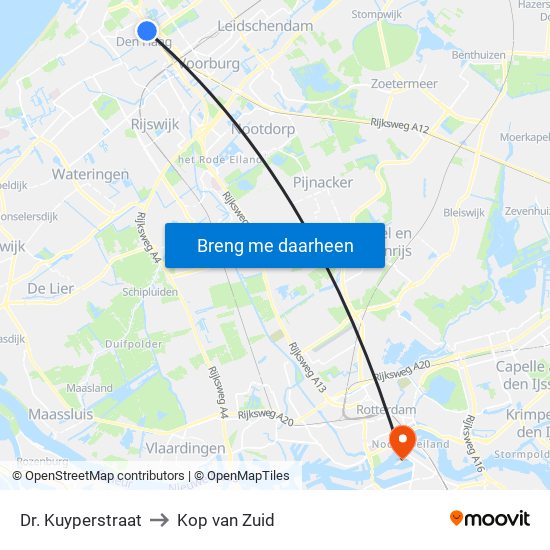 Dr. Kuyperstraat to Kop van Zuid map