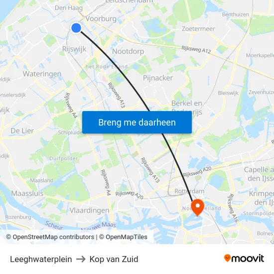 Leeghwaterplein to Kop van Zuid map