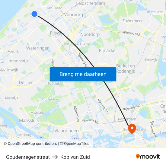 Goudenregenstraat to Kop van Zuid map