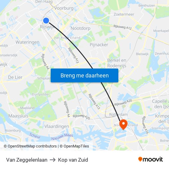 Van Zeggelenlaan to Kop van Zuid map