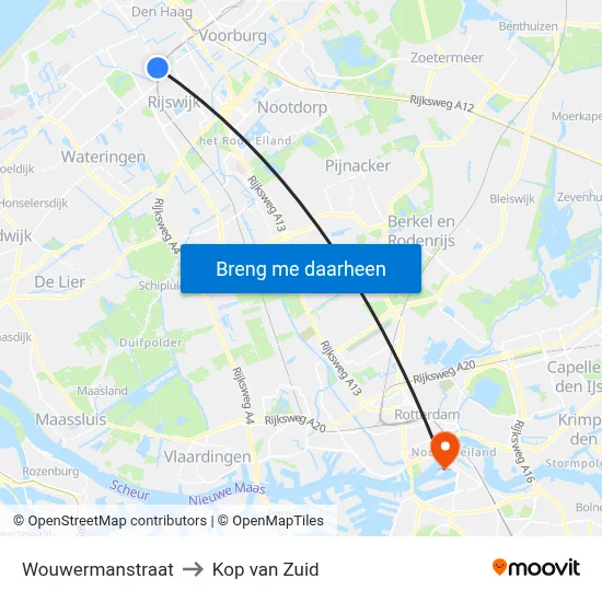 Wouwermanstraat to Kop van Zuid map