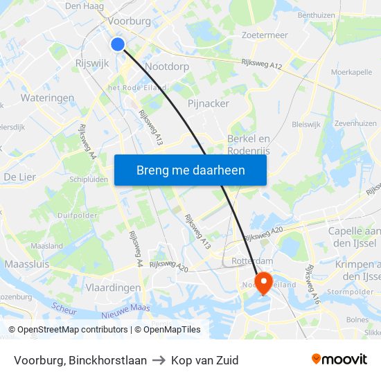 Voorburg, Binckhorstlaan to Kop van Zuid map