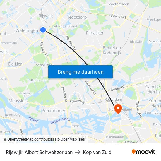 Rijswijk, Albert Schweitzerlaan to Kop van Zuid map