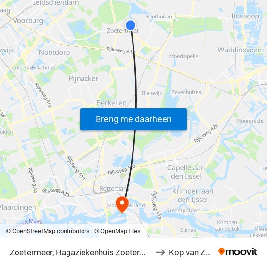 Zoetermeer, Hagaziekenhuis Zoetermeer to Kop van Zuid map