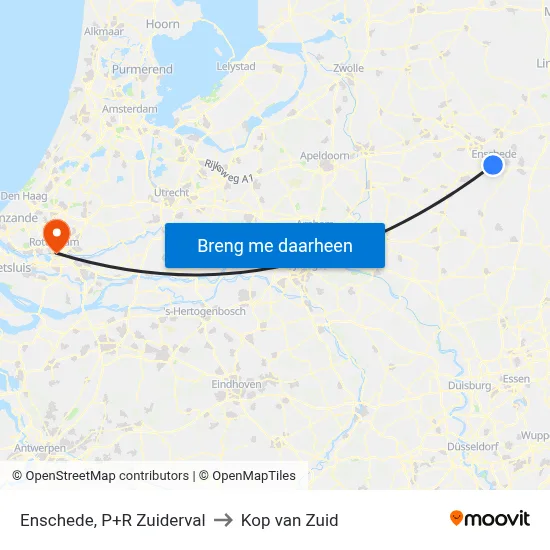 Enschede, P+R Zuiderval to Kop van Zuid map