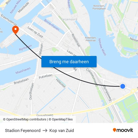 Stadion Feyenoord to Kop van Zuid map