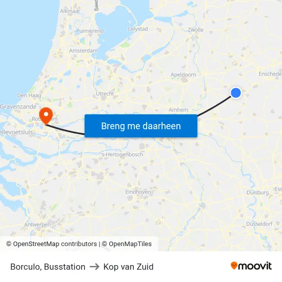 Borculo, Busstation to Kop van Zuid map