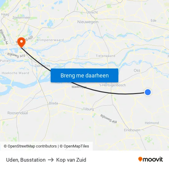 Uden, Busstation to Kop van Zuid map