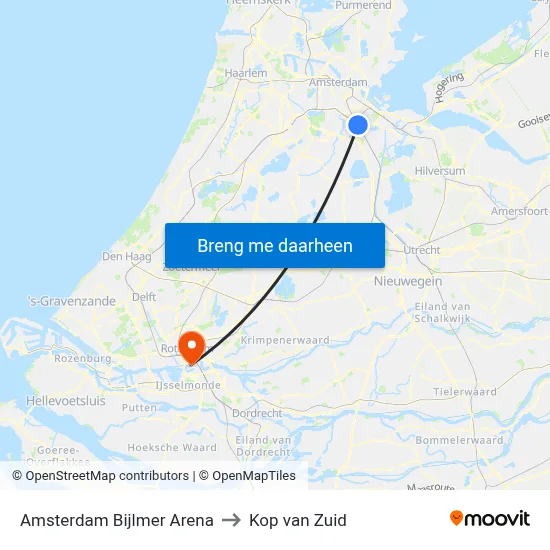 Amsterdam Bijlmer Arena to Kop van Zuid map