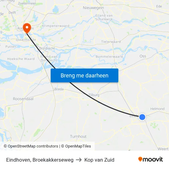 Eindhoven, Broekakkerseweg to Kop van Zuid map