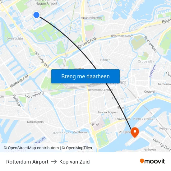 Rotterdam Airport to Kop van Zuid map