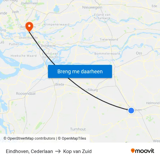 Eindhoven, Cederlaan to Kop van Zuid map
