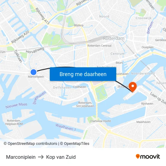 Marconiplein to Kop van Zuid map