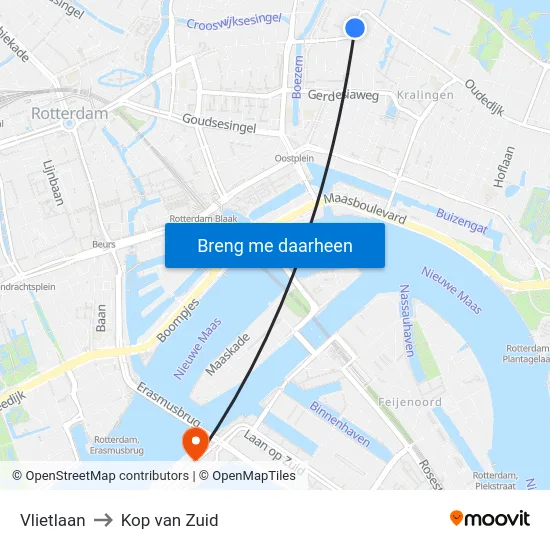Vlietlaan to Kop van Zuid map