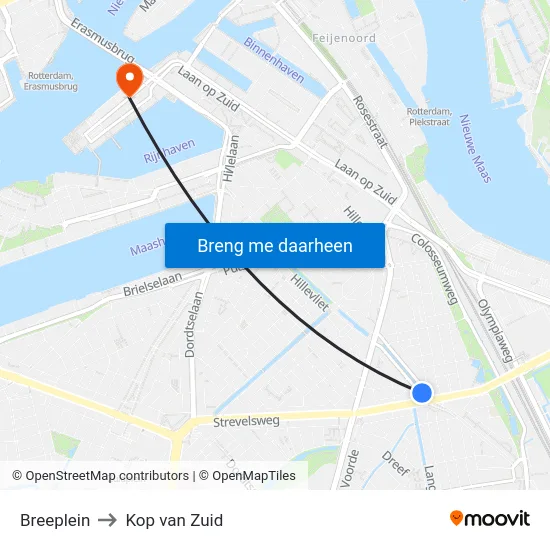 Breeplein to Kop van Zuid map