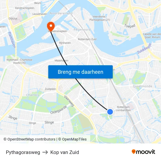 Pythagorasweg to Kop van Zuid map