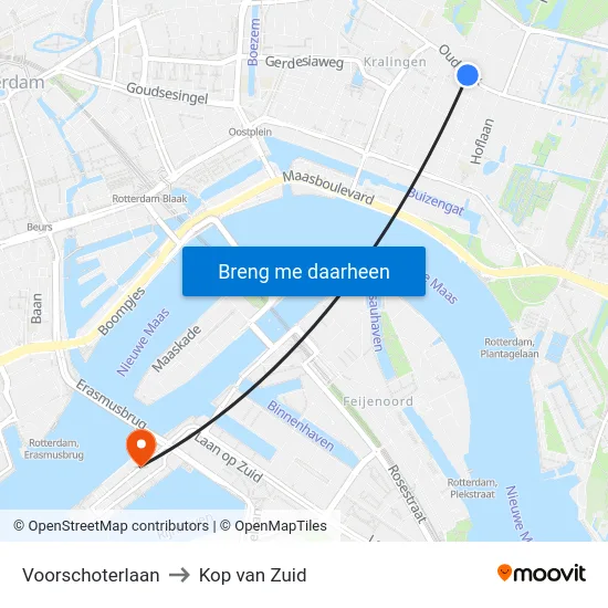 Voorschoterlaan to Kop van Zuid map