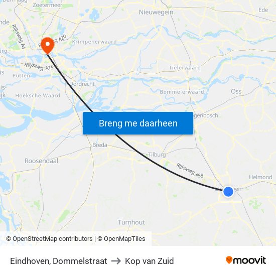 Eindhoven, Dommelstraat to Kop van Zuid map